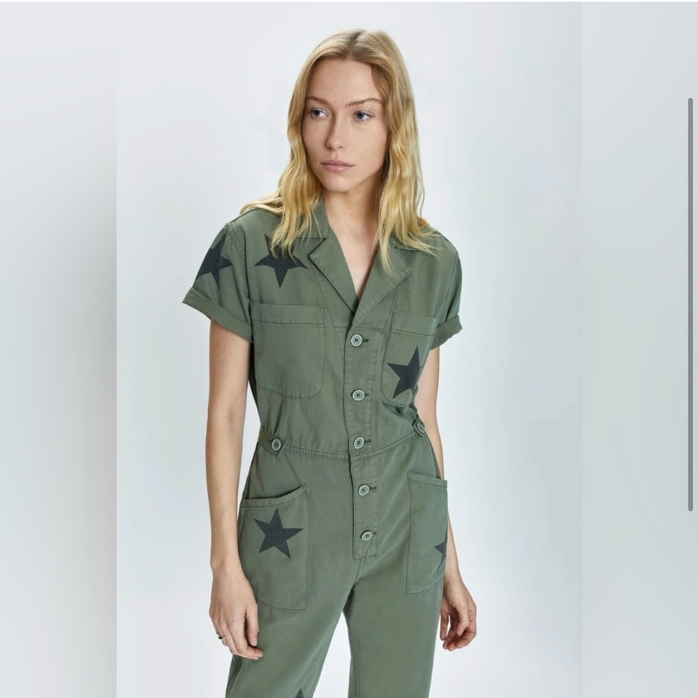 PISTOLA size M army green jumpsuit romper 100% cotton casual star print jumper